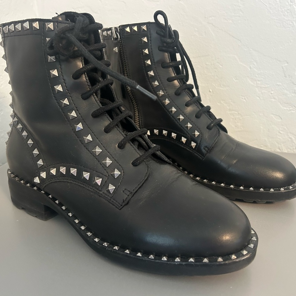 Ash Wolf Black Ankle Boots with Silver Studs